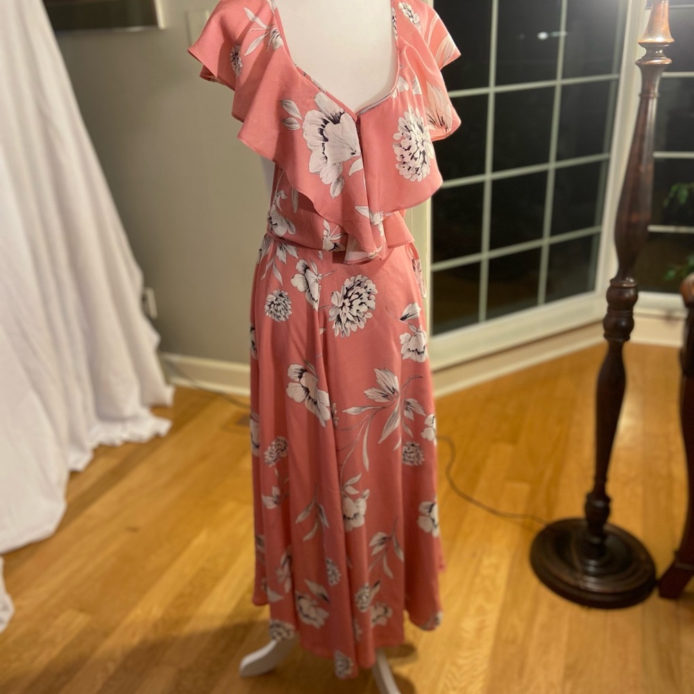 Anthropologie Coral Pink Floral Backless Maxi Dress